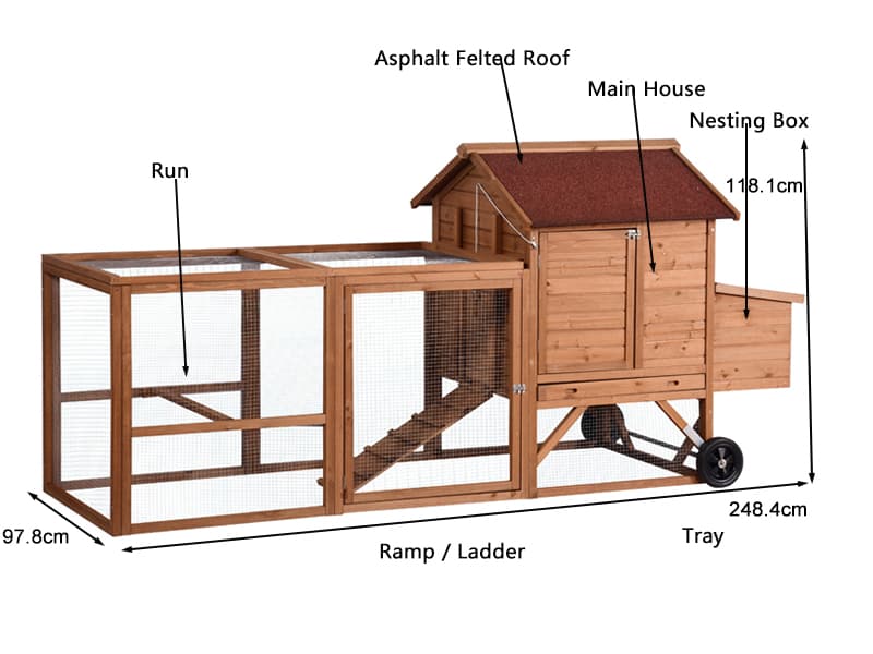 Mobile wooden chicken coop hen house