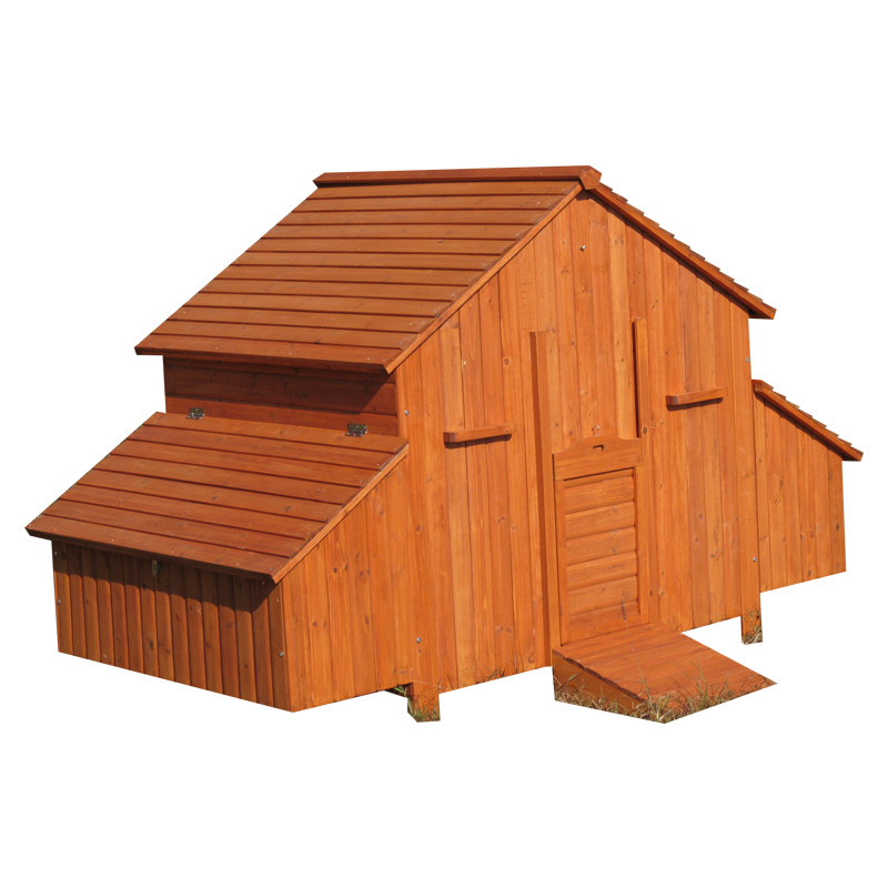 Brown color lovely chicken coop with nesting boxes