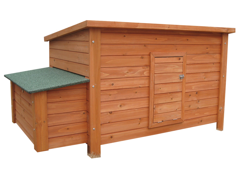 wooden chicken coop with ramp