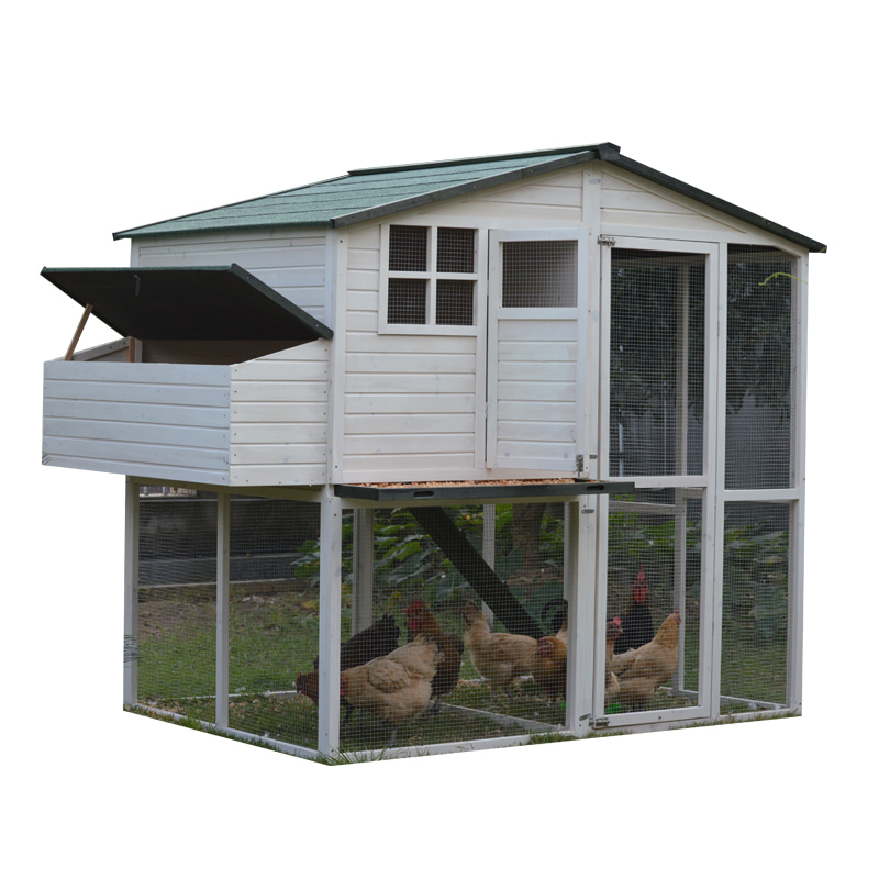 wooden white chicken coop with vent