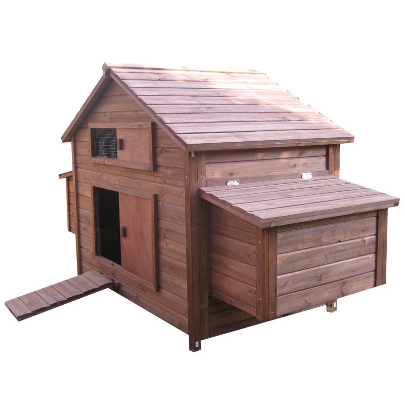 wooden brown cozy fir wood chicken coop with vent