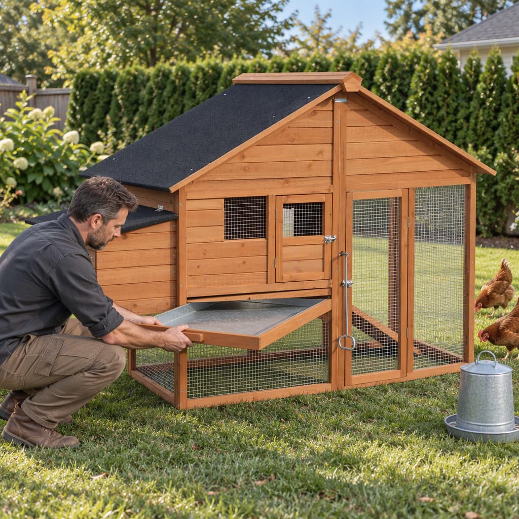 Cleaning System: Slide-Out Metal Tray & Hinged Nesting Box